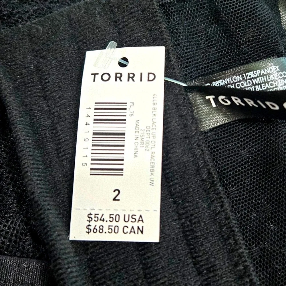 NWT Torrid Bralette Size 2 Black Lace Up Racerback Underwire Longline Goth #1084 - Picture 6 of 6